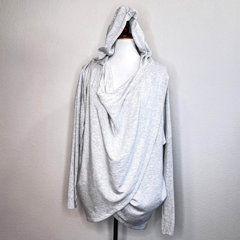 ATHLETA Purana Wrap Sweatshirt Cardigan Lt Gray MED Hood Loungewear Athleisure